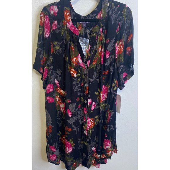 NEW ROAMANS Floral Tunic Semi Sheer Button Short Sleeve Blouse Top Plus 20W - Picture 1 of 4